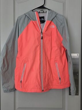 The North Face Coral Pink and Light Gray Hooded Rain Jacket